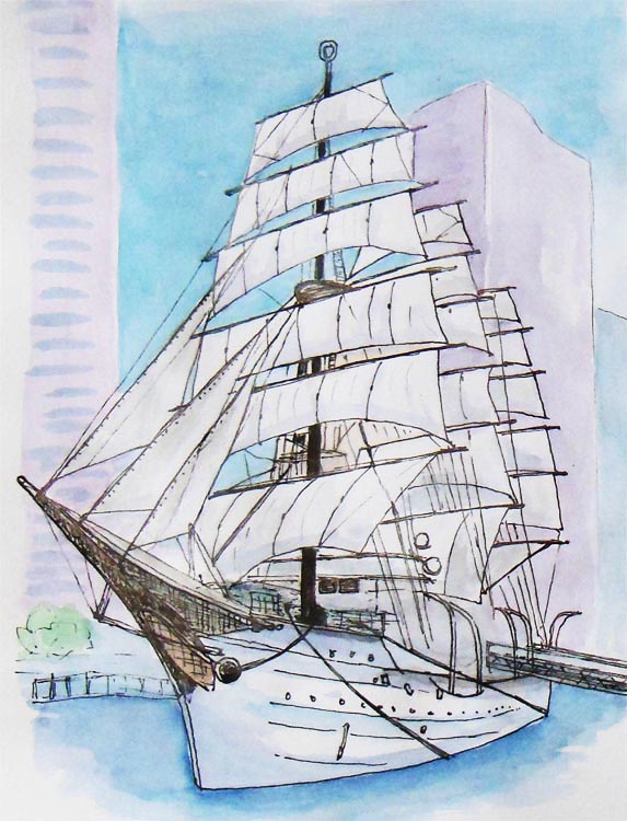 K. YAMASHITA 帆船の絵 アレクサンダー・シェンデロフによる船の絵画 海の帆船 油絵